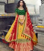 Yellow embroidered silk semi stitched lehenga