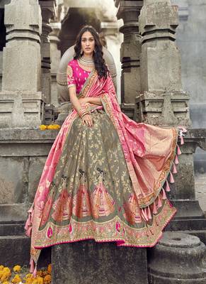 Light-grey embroidered silk semi stitched lehenga 1