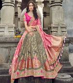 Light-grey embroidered silk semi stitched lehenga