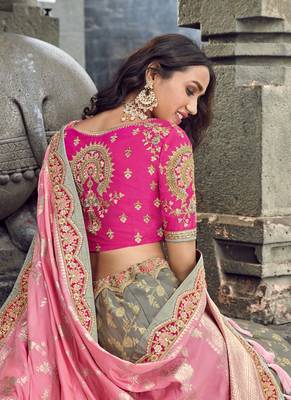 Light-grey embroidered silk semi stitched lehenga 2
