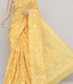 Yellow Color Hand Embroidered Cotton Lucknowi Chikankari Saree