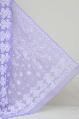 Lavender Color Hand Embroidered Cotton Designer Lucknowi Chikankari Saree 3