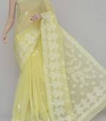 Yellow Color Cotton Designer Hand Embroidered Lucknowi Chikankari Saree
