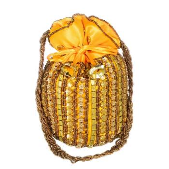 Designer Potli Bag with Beadwork For Women Yellow 1