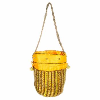 Designer Potli Bag with Beadwork For Women Yellow 3