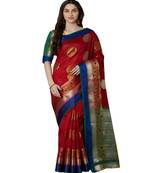 Maroon printed Silk Blend saree with blouse