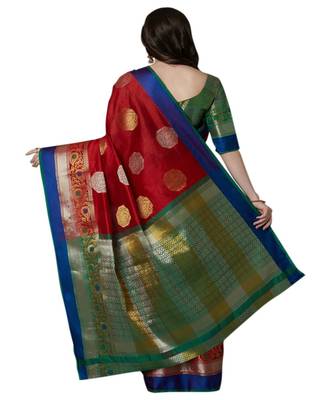 Maroon printed Silk Blend saree with blouse 2