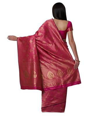 Pink printed Silk blend saree with blouse 2