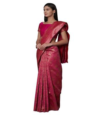 Pink printed Silk blend saree with blouse 3