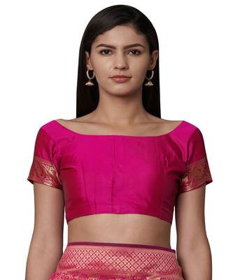 Pink printed Silk blend saree with blouse 5