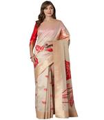 Beige printed Silk Blend saree with blouse