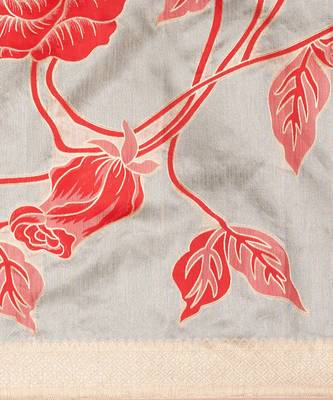 Beige printed Silk Blend saree with blouse 4