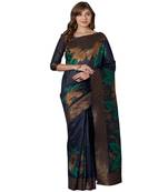 Blue printed Silk Blend saree with blouse