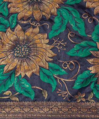 Blue printed Silk Blend saree with blouse 4