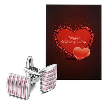 Valentine'S Special V'Day Greeting Card With Pink Silver Unique Shirt Cufflinks Gift For Men 1
