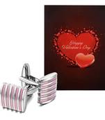 Valentine'S Special V'Day Greeting Card With Pink Silver Unique Shirt Cufflinks Gift For Men