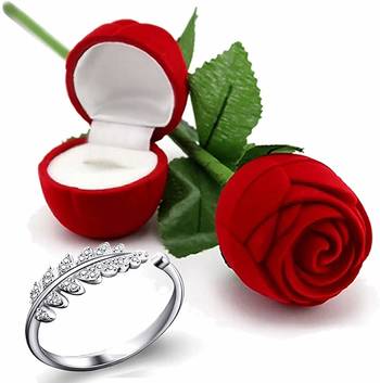 Valentine'S Day Gift Hamper Of Cz Silver Plated Ring With Red Rose Gift Box For Girlfriend 1