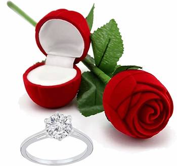 Valentine'S Day Gift Hamper Of Cz Silver Plated Ring With Red Rose Gift Box For Girlfriend 1