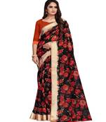 Black printed linen saree with blouse