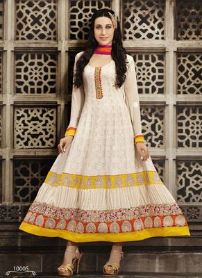 Off White embroidered Pure Georgette semi stitched salwar with dupatta 1