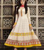 Off White embroidered Pure Georgette semi stitched salwar with dupatta