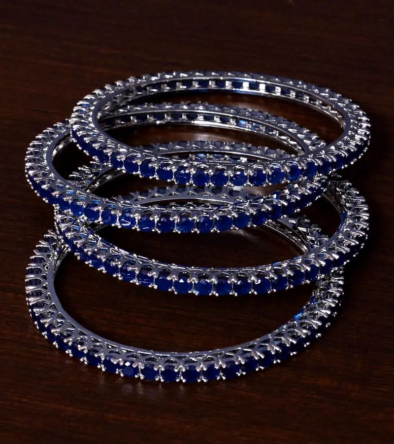 Rhodiuim Plated Sapphire Stone Plated Designer Bangles BD421