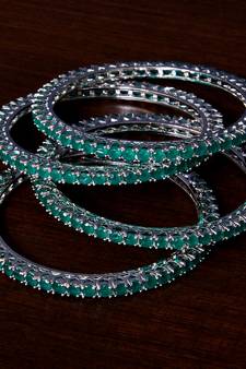 Rhodiuim Plated Emerald Stone Plated Designer Bangles BD422