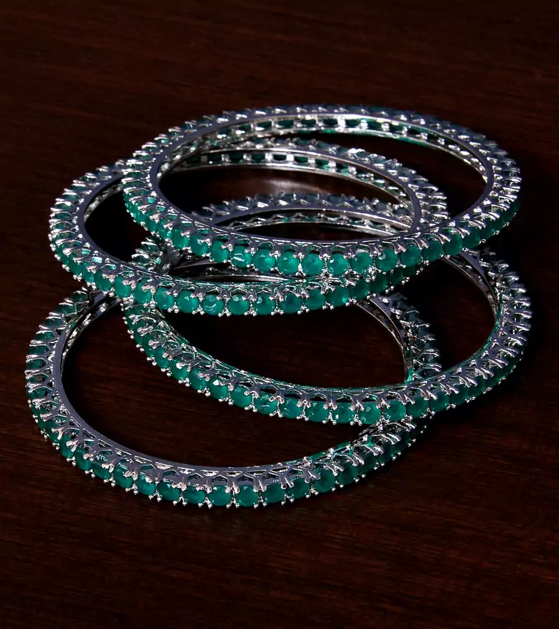 Rhodiuim Plated Emerald Stone Plated Designer Bangles BD422