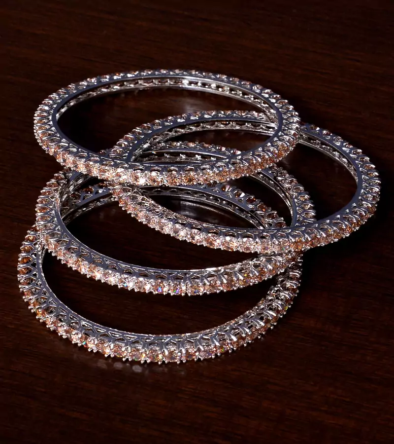 Rhodiuim Plated Champagne Stone Plated Designer Bangles BD423