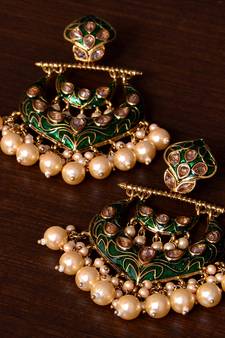 Kundan and Pearls Embellished Designer Earrings 217ED215
