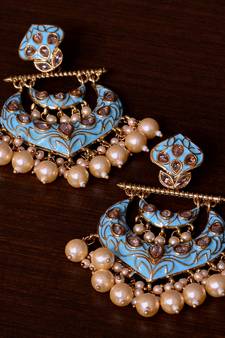 Kundan and Pearls Embellished Designer Earrings 217ED222