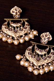 Kundan and Pearls Embellished Designer Earrings 217ED223