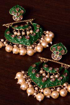 Kundan and Pearls Embellished Designer Earrings 217ED225