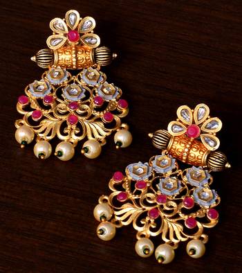 Meenakari Worked Matte Finish Kundan Embellished Earrings 217ED229 1