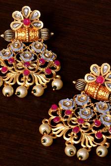 Meenakari Worked Matte Finish Kundan Embellished Earrings 217ED229