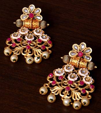 Meenakari Worked Matte Finish Kundan Embellished Earrings 217ED231 1