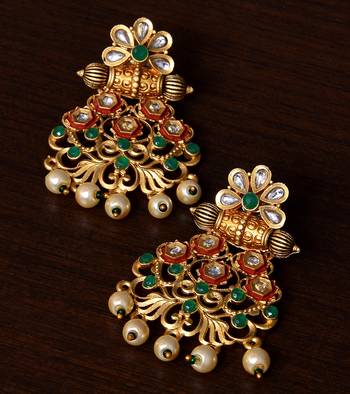 Meenakari Worked Matte Finish Kundan Embellished Earrings 217ED233 1