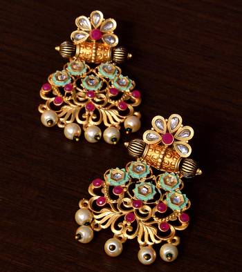 Meenakari Worked Matte Finish Kundan Embellished Earrings 217ED234 1