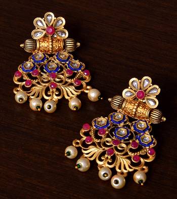 Meenakari Worked Matte Finish Kundan Embellished Earrings 217ED235 1