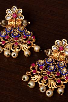 Meenakari Worked Matte Finish Kundan Embellished Earrings 217ED235