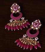 Pink Alloy Meenakari Yellow Gold Plated Chandbali Earrings