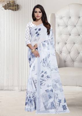 White printed georgette saree with blouse 1