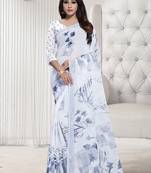 White printed georgette saree with blouse