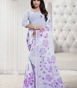 White printed georgette saree with blouse
