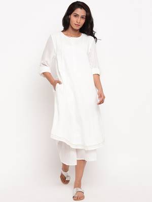 White Cotton Sleeve Loop Kurta 1