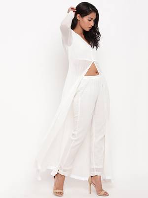 White Crinkled Slit Kurta 3