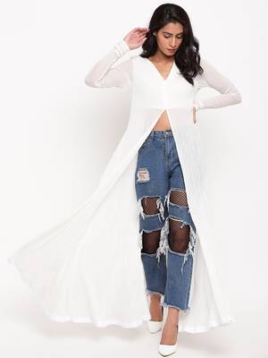 White Crinkled Slit Kurta 5