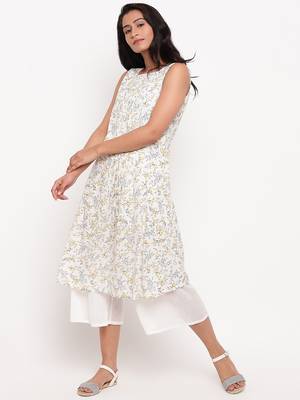Yellow Floral Pleats Kurta 1