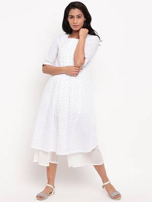 White Blue Dobby Pleats Kurta 1