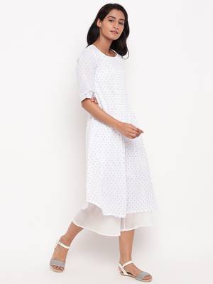 White Blue Dobby Pleats Kurta 3